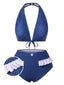 [Vorverkauf] Blue 1950er Rüschen Halter Polka Dots Bademode