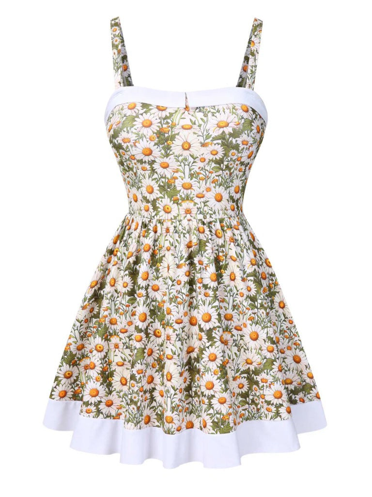 1950er Spaghetti Träger Gänseblümchen Bindung Badekleid