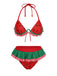 Rot 1950er Wassermelone Rüschen Bikini Set