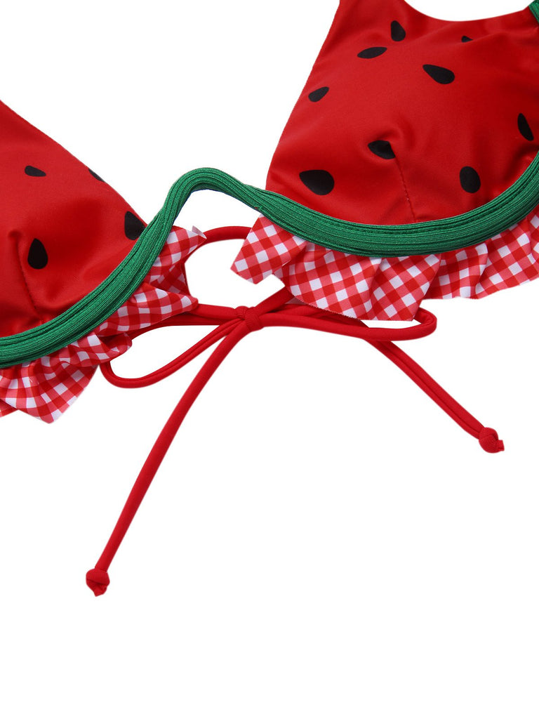 Rot 1950er Wassermelone Rüschen Bikini Set