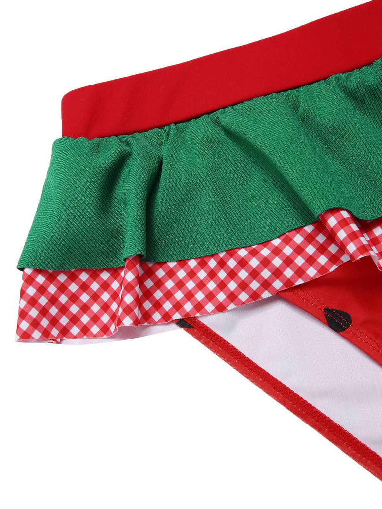 Rot 1950er Wassermelone Rüschen Bikini Set