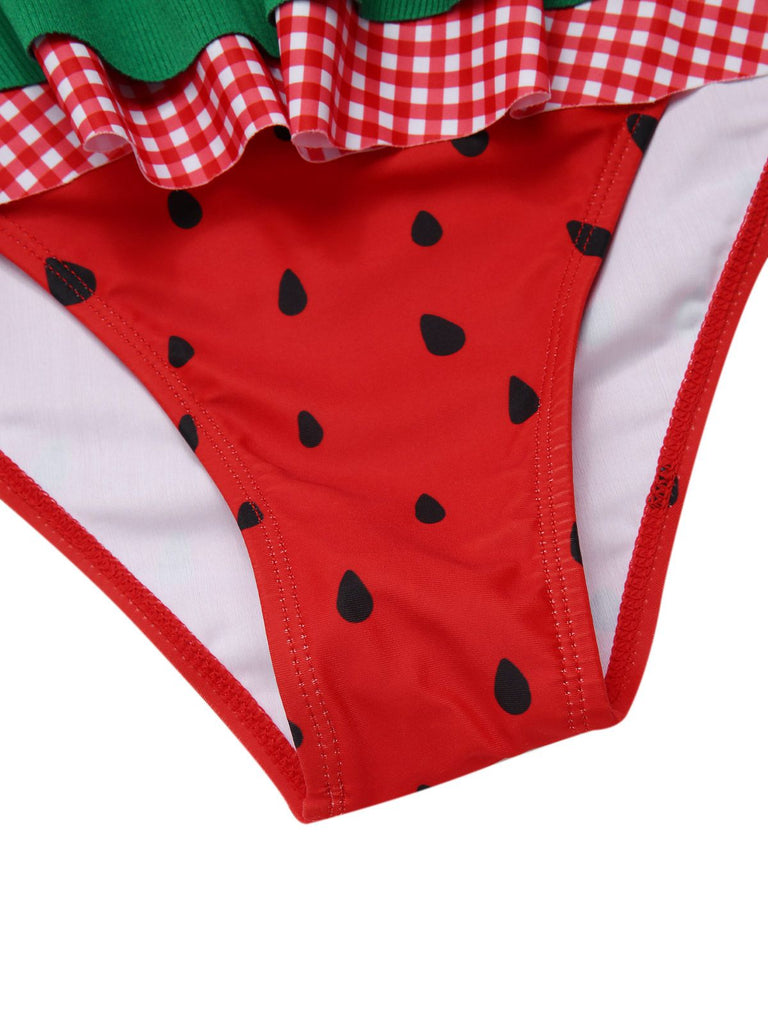 Rot 1950er Wassermelone Rüschen Bikini Set
