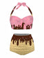 Rosa 1970er Halter Eistüte High-Waist Bikini