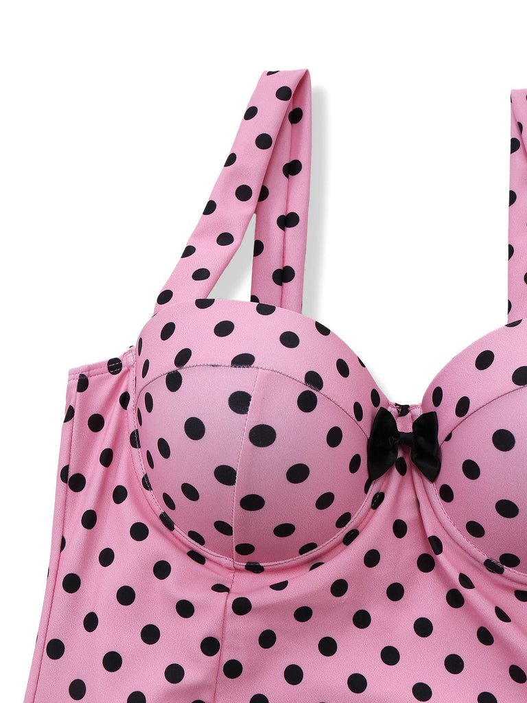 [Vorverkauf] Rosa 1960er Polka Punkt Spitze Einteiliger Badeanzug