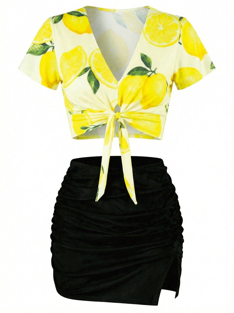 [Vorverkauf] Gelb 1950er Zitrone Gedreht Tankini Set