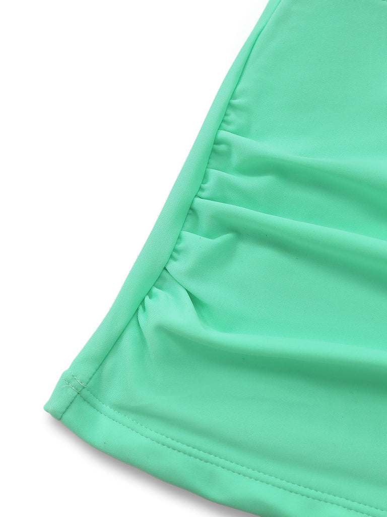 1940er Farbblock Tiefer V-Ausschnitt Rücken-Kreuzung Tankini Set