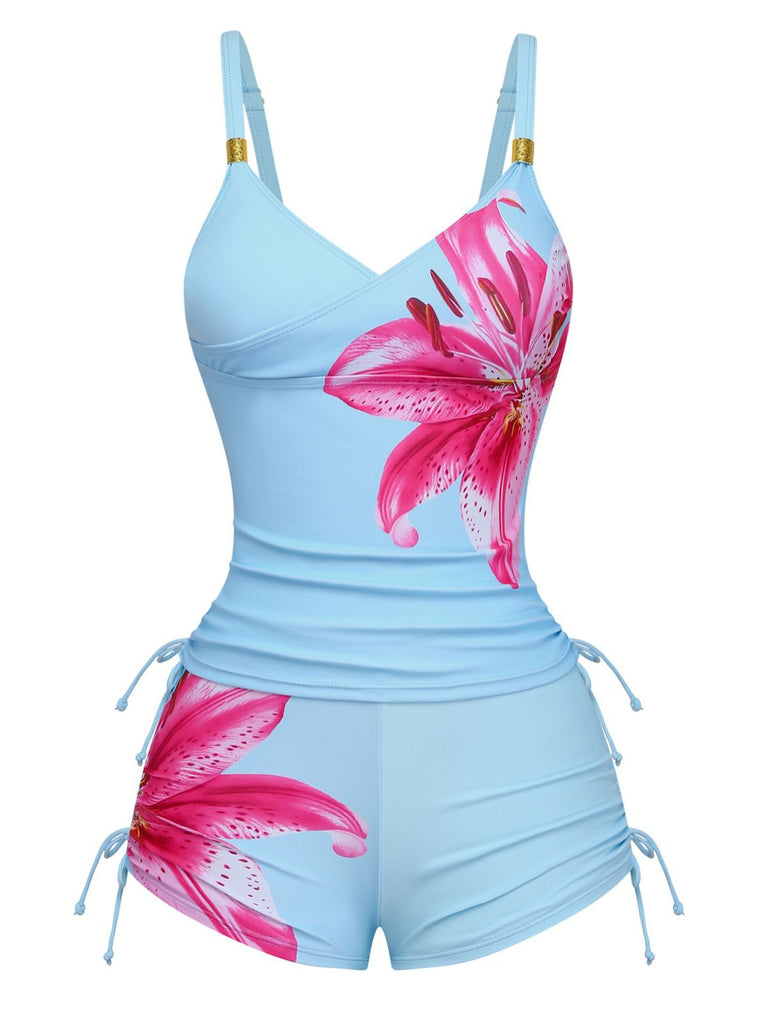 1950er Blumen Schnürung Tankini Set