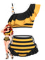 [Vorverkauf] Gelb 1940er Biene Streifen Gänseblümchen Rüschen Bikini Set