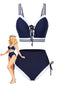 [Vorverkauf] Blau 1940er Nautisch Streifen Schnürung Bikini Set