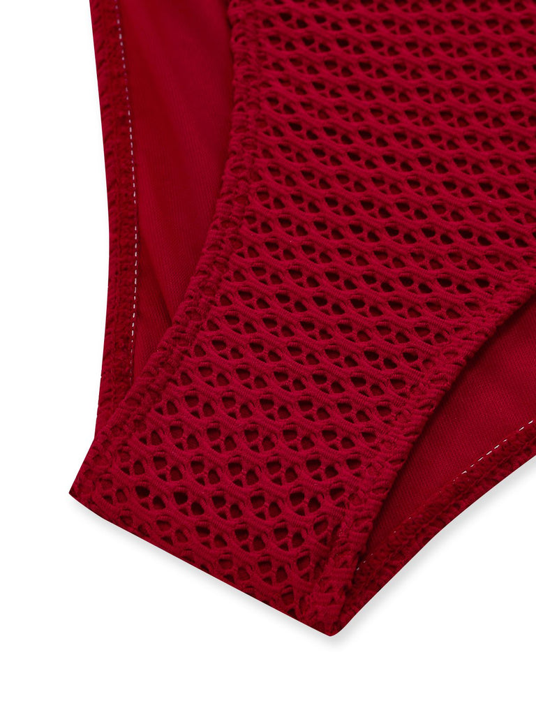 1950er Tief V-Ausschnitt Häkel Netz Halter Bademode