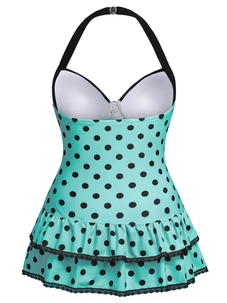 [Vorverkauf] [Übergröße] Hellgrün 1940er Polka Dots Hater Badeanzug