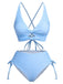 2PCS Blau 1950er Plaids Badeanzug & Masche Cover-Up