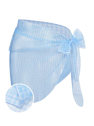 Blau 1950er Plaids Masche Cover-Up