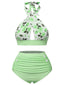 Grün 1940er Blumen Cross Halter Badeanzug