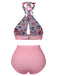 Rosa 1940er Blumen Cross Halter Badeanzug