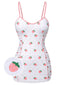 Weiß & Rosa 1950er Erdbeere Plissiertes Badeanzug