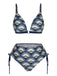 Blau 1930er Alter Fan Schnürung Bikini Set