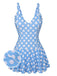 Blau 1960er Polka Dot Blütenblatthals Badeanzug