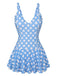 Blau 1960er Polka Dot Blütenblatthals Badeanzug