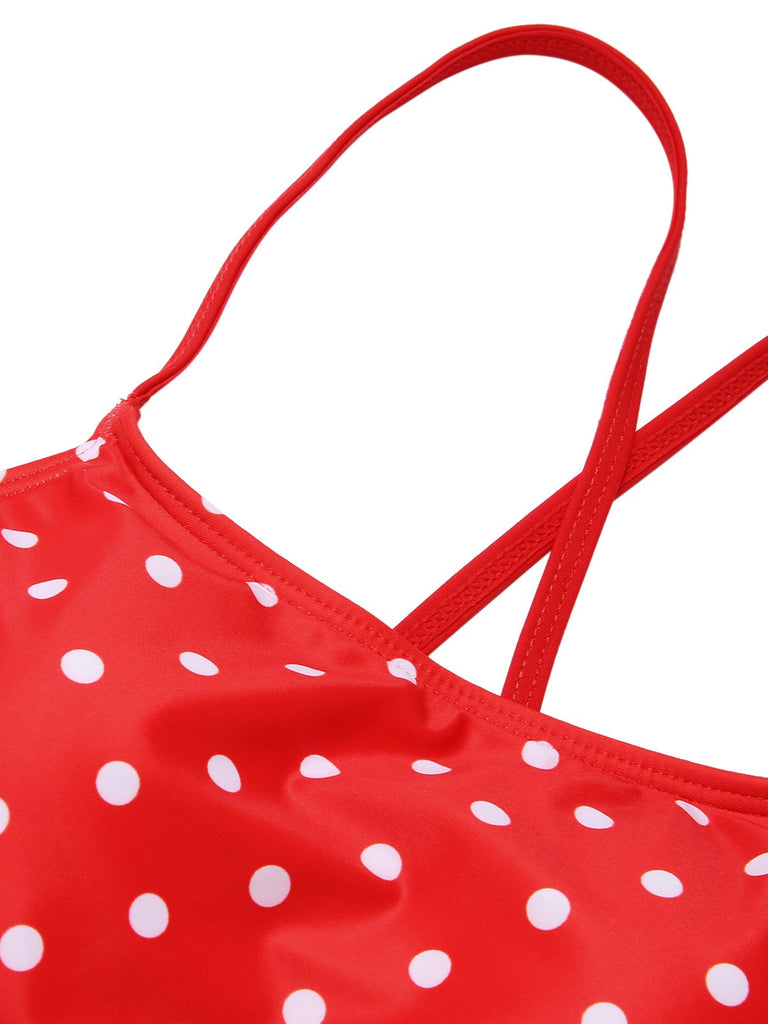Rot 1950er Polka Dot Rückengurt Einteiliger Badeanzug