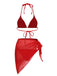 Rot 1950er Solide Halter Bikini Set & Cover-Up