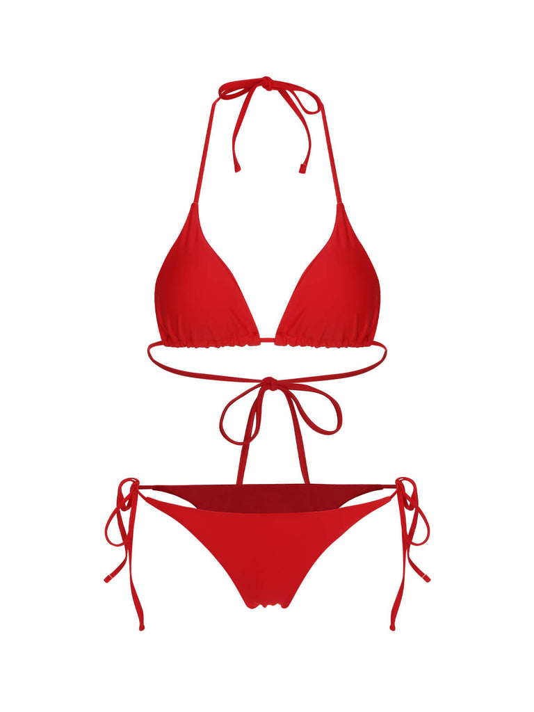 Rot 1950er Solide Halter Bikini Set & Cover-Up