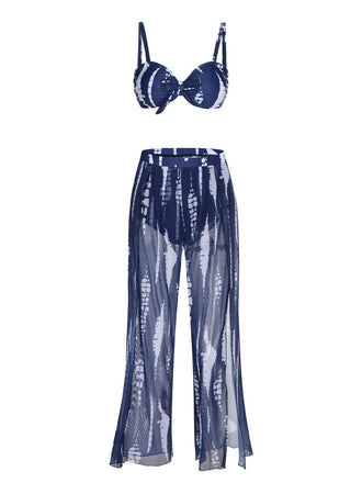 Dunkelblau 1960er Gefärbte Grafik Gurt Badeanzug & Cover Up