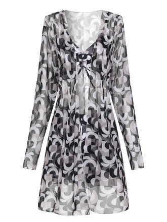 1950er Marmordruck Gurt Kordelzug Badeanzug