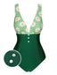 [Vorverkauf] Grün 1940er Gänseblümchen Patchwork Einteiliger Badeanzug