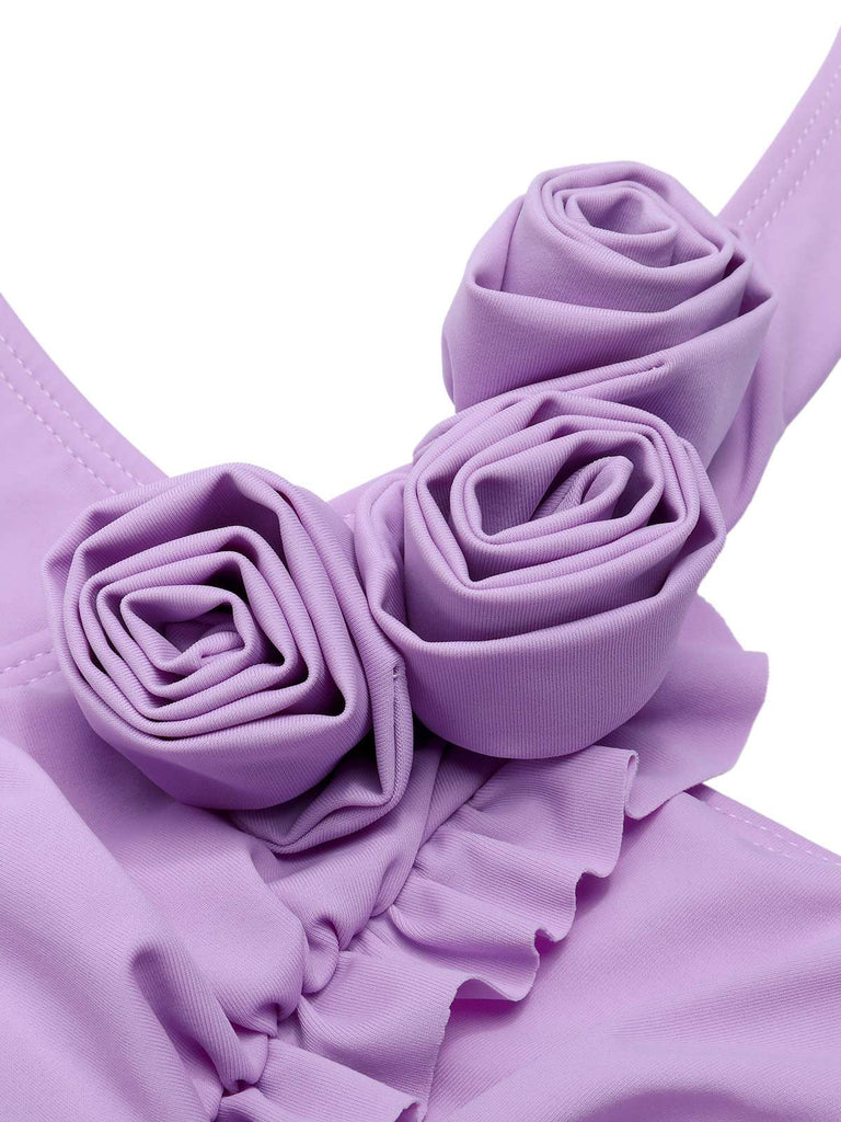 Lavendel 1940er 3D-Blumen Halter Einteiliger Badeanzug