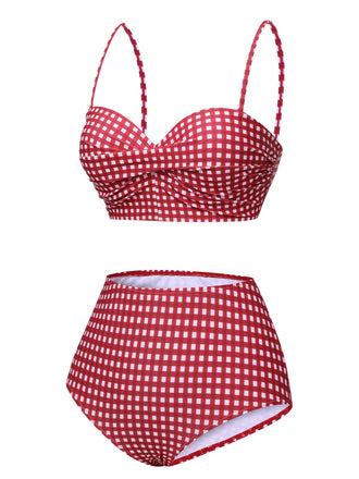 1950er Gingham Plaid Schlinge Badeanzug