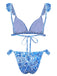 Blau 1950er Paisley-Print Rüschenbesatz Triangle Bikini Badeanzug