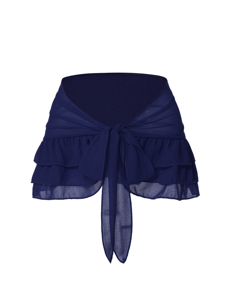 [Vorverkauf] Blau 1960er Solide Chiffon Rock Cover-Up