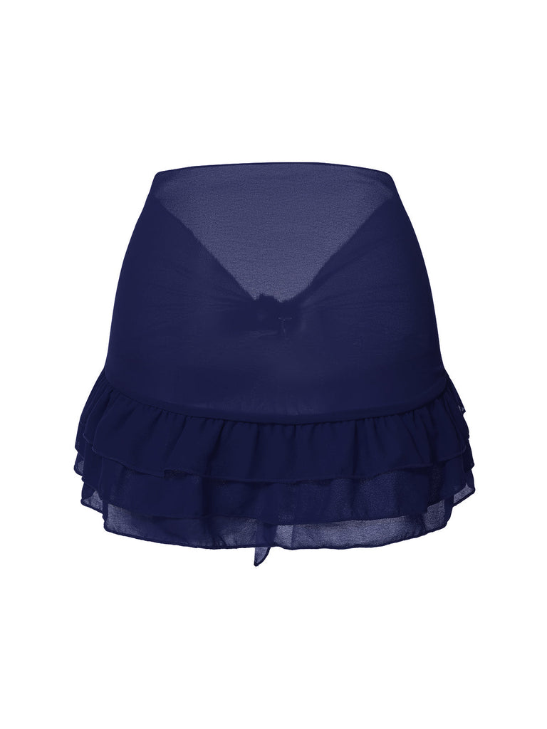 [Vorverkauf] Blau 1960er Solide Chiffon Rock Cover-Up