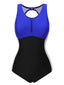 Blau Schwarz Weiß 1930er Farbblockdesign Badeanzug