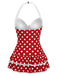 [Vorverkauf] Rot 1940er Polka Dots Halter Einteiliger Badeanzug