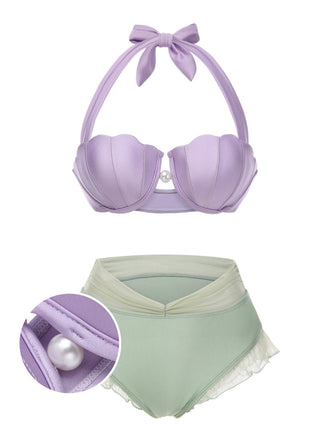 Lavendel 1970er Meerjungfrau Hülse Halter Bikini Set