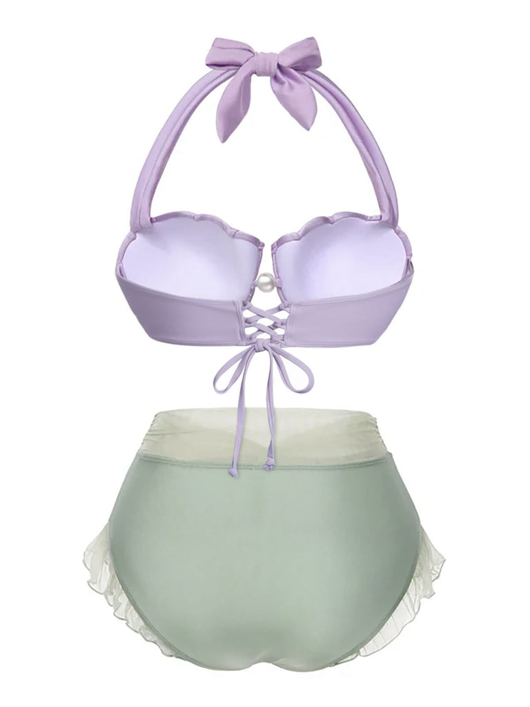 Lavendel 1970er Meerjungfrau Hülse Halter Bikini Set
