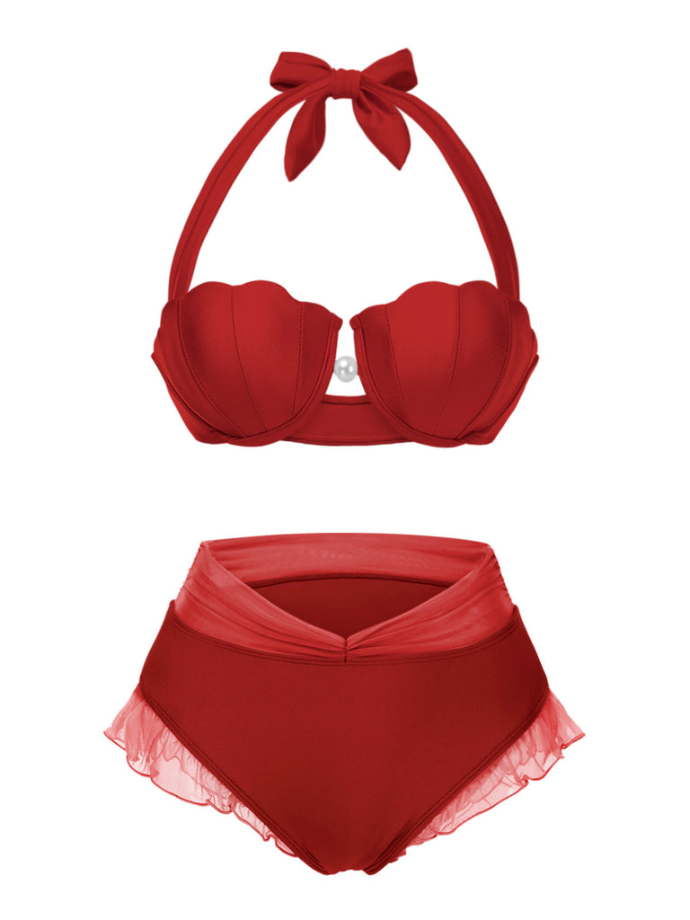 Gelb 1970er Meerjungfrau Hülse Halter Bikini Set