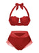 Gelb 1970er Meerjungfrau Hülse Halter Bikini Set