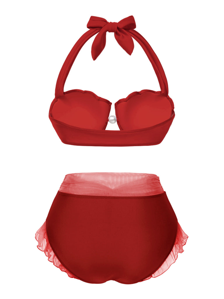 Gelb 1970er Meerjungfrau Hülse Halter Bikini Set