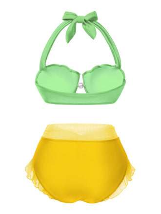 Gelb 1970er Meerjungfrau Hülse Halter Bikini Set