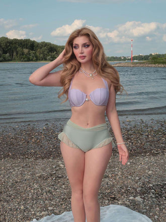 Lavendel 1970er Meerjungfrau Hülse Halter Bikini Set