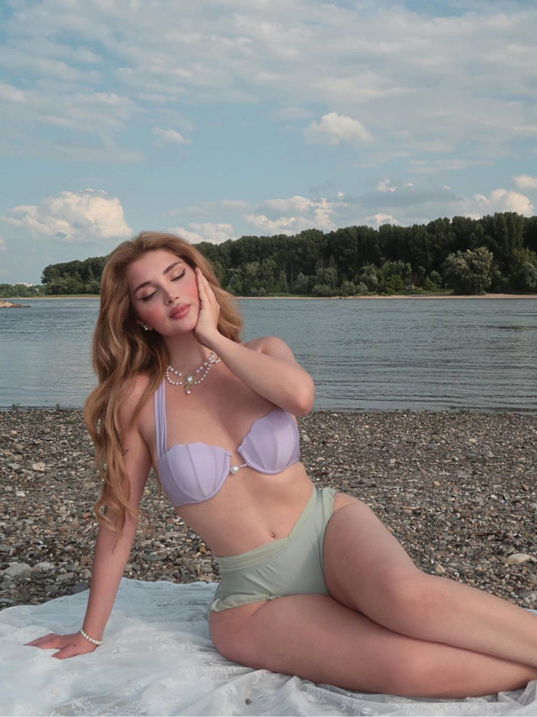 Lavendel 1970er Meerjungfrau Hülse Halter Bikini Set