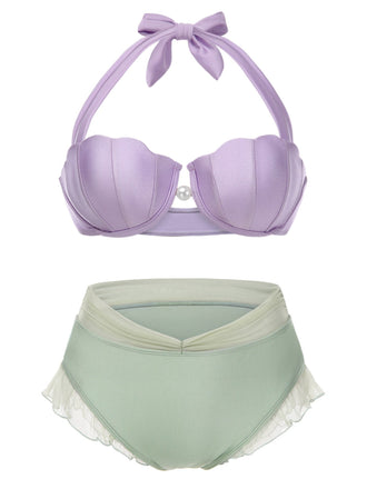 [Übergröße] Lavendel 1970er Meerjungfrau Hülse Halter Bikini Set