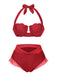 [Vorverkauf] Rot 1970er Meerjungfrau Hülse Halter Bikini Set