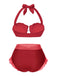 [Vorverkauf] Rot 1970er Meerjungfrau Hülse Halter Bikini Set