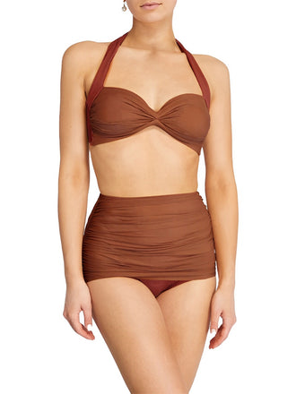 Orange 1950er Solide Netz Halter Badeanzug