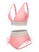 Schwarz 1970er V-Ausschnitt Patchwork Hohe-Taille Bikini