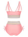 Schwarz 1970er V-Ausschnitt Patchwork Hohe-Taille Bikini